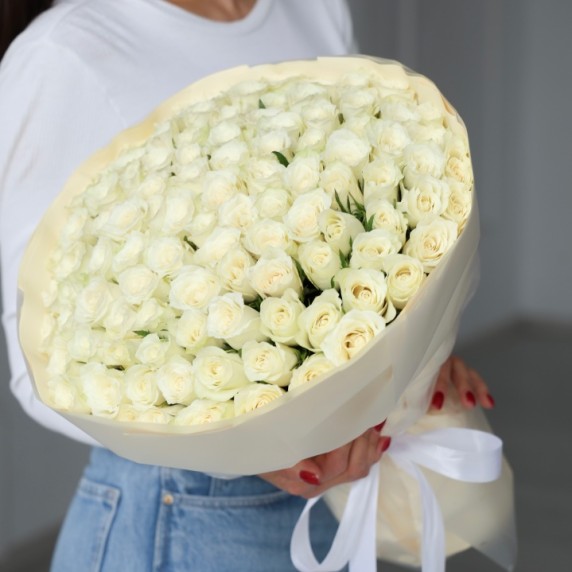 101 белая роза Кения — фото товара