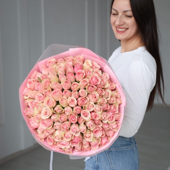 101 розовая роза Кения — фото товара