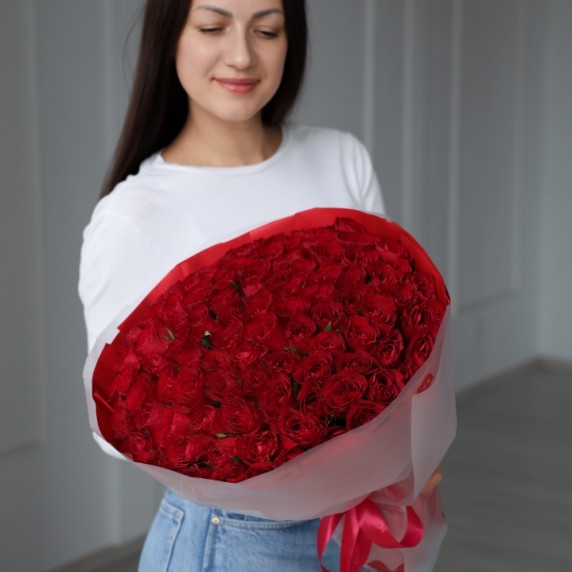 101 красная роза Кения — фото товара