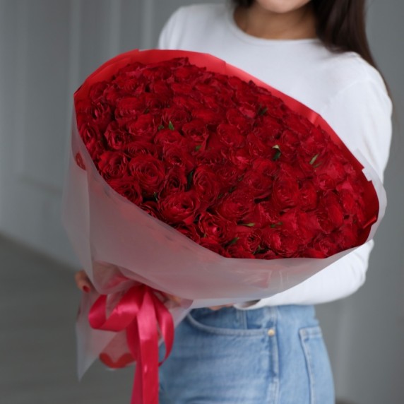 101 красная роза Кения — фото товара