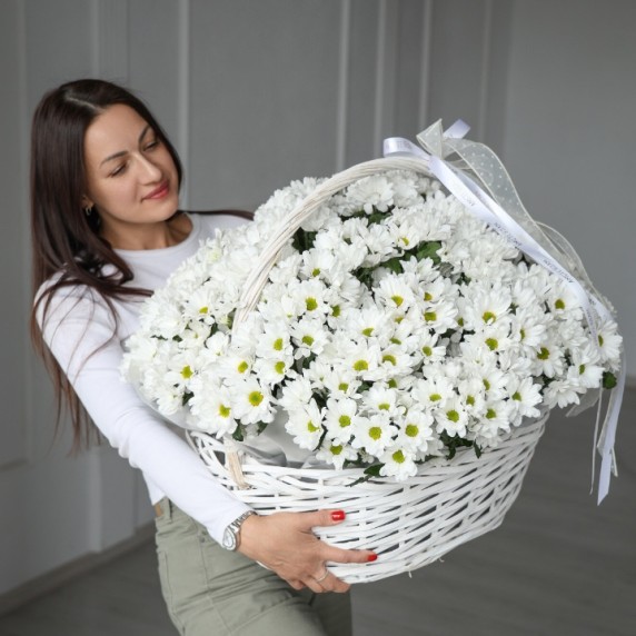 Корзина ХL с хризантемами — фото товара