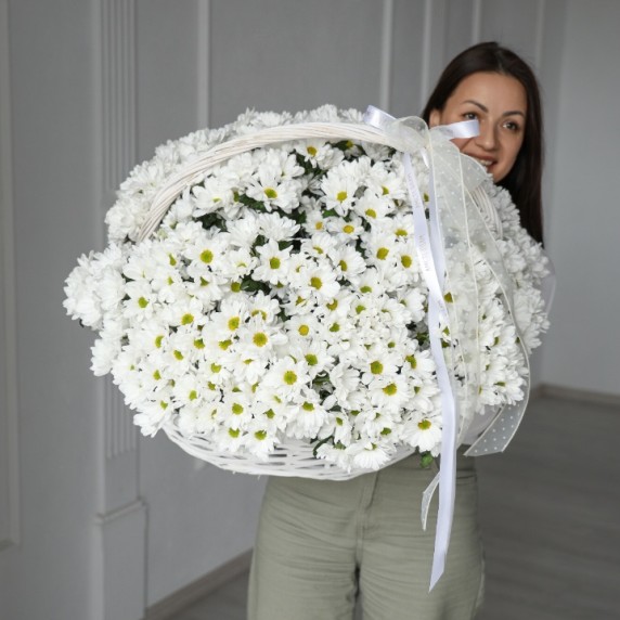 Корзина ХL с хризантемами — фото товара